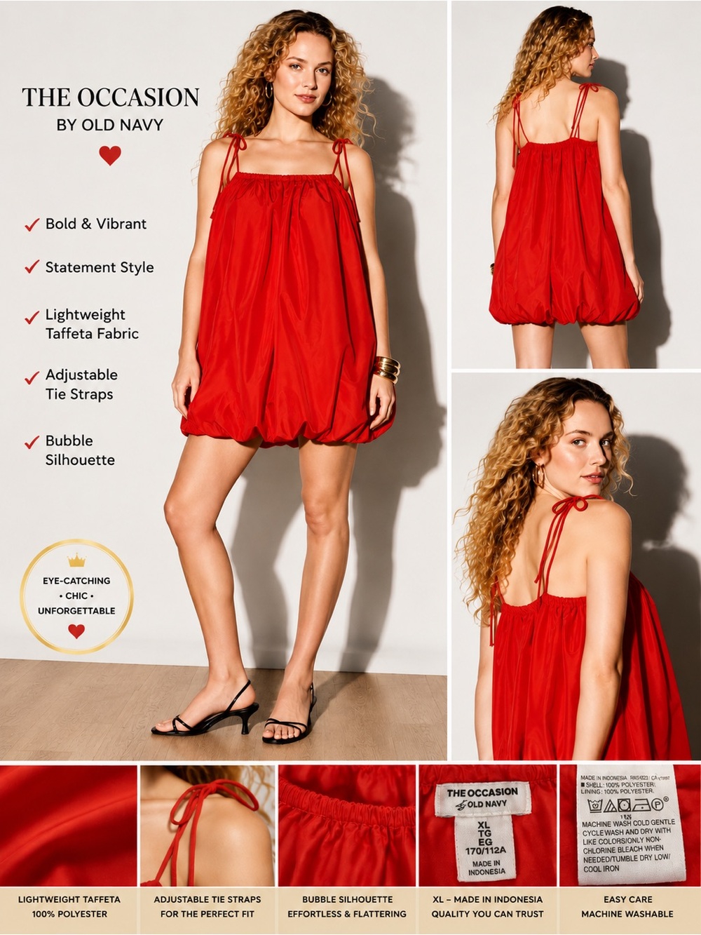 NWT The Occasion by Old Navy Red Taffeta Bubble Mini Dress XL Tie Strap Dress